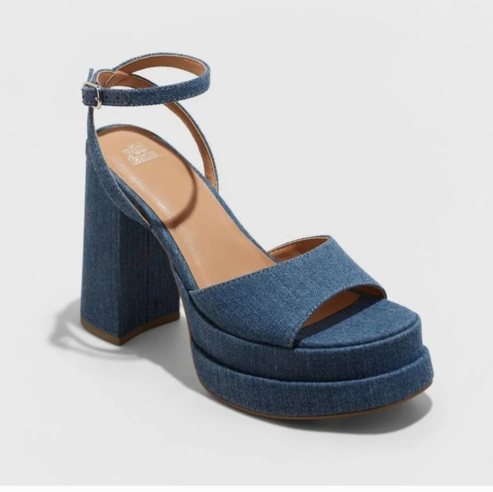 wild fable Blue Denim Platform Ankle-Strap Sandals